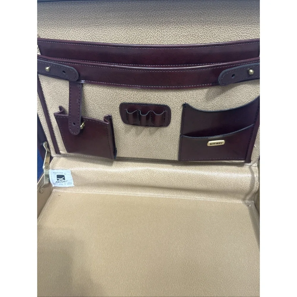 VTG Airway Presto Combination Lock Mens Leather Attache Briefcase Burgundy NICE!